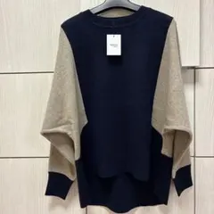 匿名送料込　新品★ヤマダヤ　MEDOC ドルマンスリーブ配色ニット ネイビー