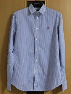 ポロラルフローレン ストライプ レディース シャツ 長袖 青 ブルー ロゴ刺繍