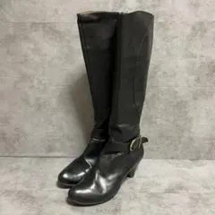 【アプレ】（22.5）ロングブーツ ベルト サイドジップ ブラック