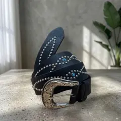 黒　ターコイズ 　スタッズウエスタンベルト　Y2K アメカジ グランジ　男女兼用