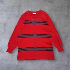 00's vintage セーター ストライプ グランジ ひし形 クロス 赤