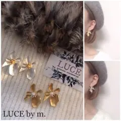 254 マット シルバー ゴールド フラワー ニュアンス ピアス