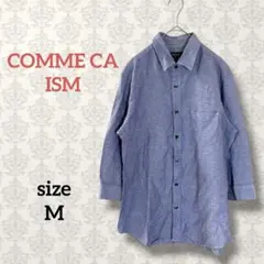 コムサイズム【M】コットンリネンシャツ 七分袖 幾何学模様 カジュアル ポケット
