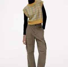 ZARA イエローニットベスト　チェック