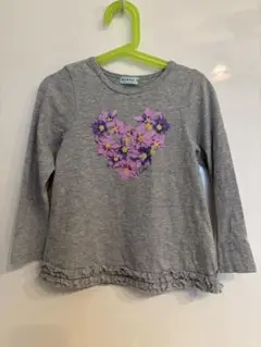 ハッカキッズフラワープリント　フリル　グレー　ロングTシャツ　サイズ110