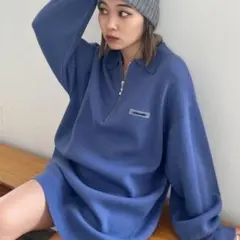 EMODA ハーフジップ ニット ブルー