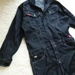 Dickies L デニム ブラック オーバーオール つなぎ ストレッチ 作業着