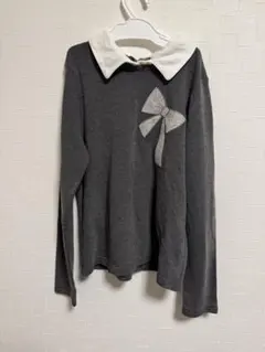 組曲　長袖　Tシャツ　リボン　グレー　TM