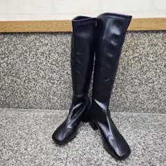 黒 合成皮革 ロングブーツ ヒール6cm