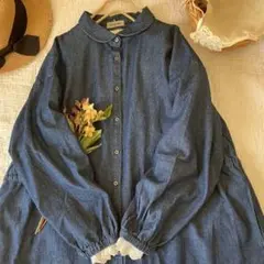 新品★サマンサモスモス★後リボンの可愛い＊デニム＊シャツワンピース