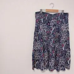 フレアスカート ネイビー花柄 膝丈スカート 総柄