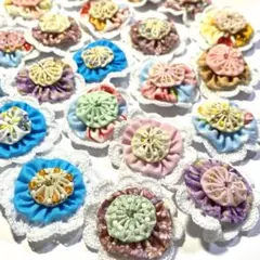 【パーツ】ビーズ付・ヨーヨーキルト　レース載せ　6個単位　4cm程