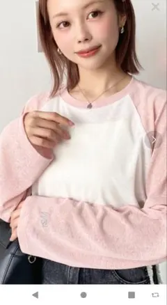 長袖 ラグラン Tシャツ ピンク ホワイトのサムネイル