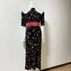 値下げ◎古着 vintage 80s 90s ブラック 花柄 ロングワンピース