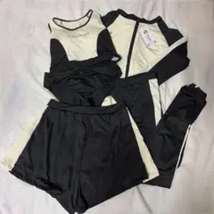 レディース水着5点セットXL ラッシュガード　長袖　レギンス体型カバー黒ベージュ