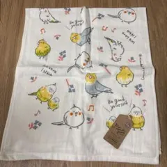 フェイスタオル 無撚糸ガーゼ インコ