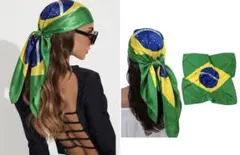 ブラジル国旗柄 サテン調 バンダナ スカーフのサムネイル