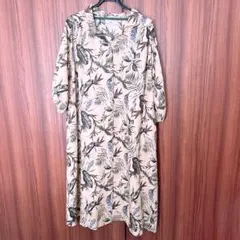 Discoat リネンタッチボタニカル柄開襟ワンピース/スプリングコート