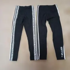 キッズレギンスセット　 黒 ストライプ 150cm
