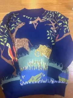 動物柄 ネイビー 長袖ニットセーター