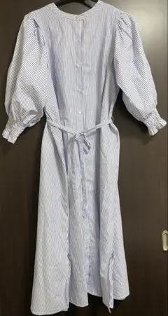 【極美品】ストライプ ノーカラーシャツ　ワンピース　ナイスクラップ