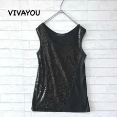 VIVAYOU ビバユー ブラックスパンコールラメノースリーブ トップス(M)黒のサムネイル