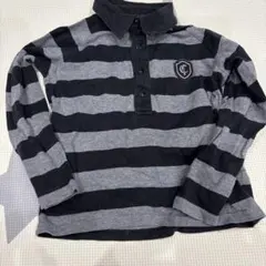 COMME CA ISM 黒とグレーのストライプポロシャツ 100A