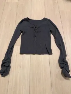 GRL リブ編み長袖トップス グレー