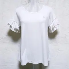 希少★BURBERRY BLUE LABEL フリル袖 Tシャツ ロゴ刺繍 白のサムネイル