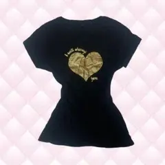 平成 ギャル ブラック ハートTシャツ