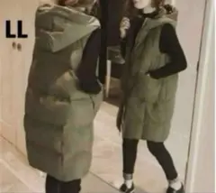 【人気】ロングベスト フード付き ダウンベスト ジャケット ノースリーブ 防寒