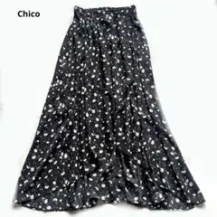 Chico 花柄 ロングスカート ブラック ウエストゴムのサムネイル