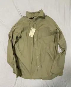 無印 洗いざらしブロード長袖シャツ L カーキ