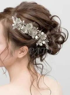 フラワー リーフ クリップ ヘッドドレス★シルバー★ブライダル ボンネ 髪飾り