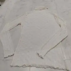 【中古】リブ編みハイネックシャツ M ホワイトシースルートップス