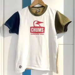 チャムス ビッグロゴ ブービーバード 裾ロゴ 切替デザイン Tシャツ XL 古着