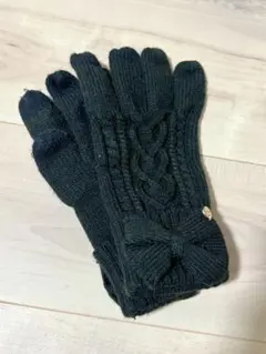 ブラック ケーブル編み ニット手袋