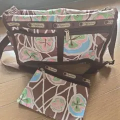 レスポートサック 花柄 ショルダーバッグ　茶系