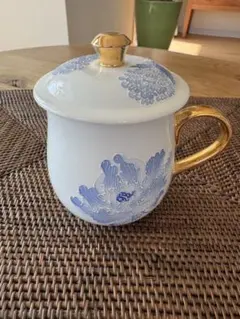 中国花柄 蓋付きマグカップ
