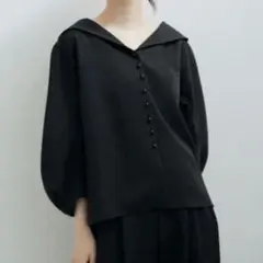 ADAM ET ROPE' セーラーカラーカーブスリーブブラウス 黒 F　極美品