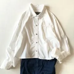 美品 トゥモローランド MACPHEE ライトオンスデニムクロップドシャツ 白 美品 トゥモローランド MACPHEE ライトオンスデニムクロップドシャツ