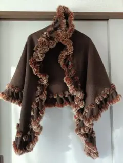 主役級✨大判ストール 190cm ブラウン×ファートリム ポンチョ風