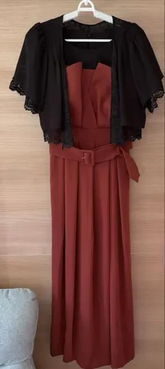 パーティードレス ロング丈 ベルト付き　パンツタイプ　テラコッタ　ボレロ付きのサムネイル
