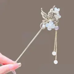 蝶々 パール 花 かんざし 髪飾り 和装小物 ヘアアクセサリー