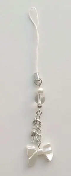 ホワイトリボンチャーム携帯ストラップ