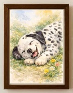 【水彩画アート】ひなたぼっこのダルメシアン　2L版写真用紙