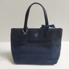 COACH　ネイビー ストライプ ハンドバッグ