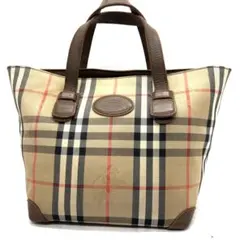 【美品】バーバリー ハンドバッグ ノバチェック 月桂樹 シャドーホース 茶