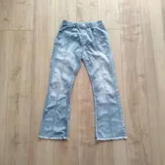 キッズパンツ 140cm ライトブルー フリンジ裾