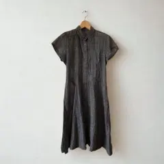 シャツワンピース ギンガムチェック 膝丈 バックリボン 綿100% 日本製 9号